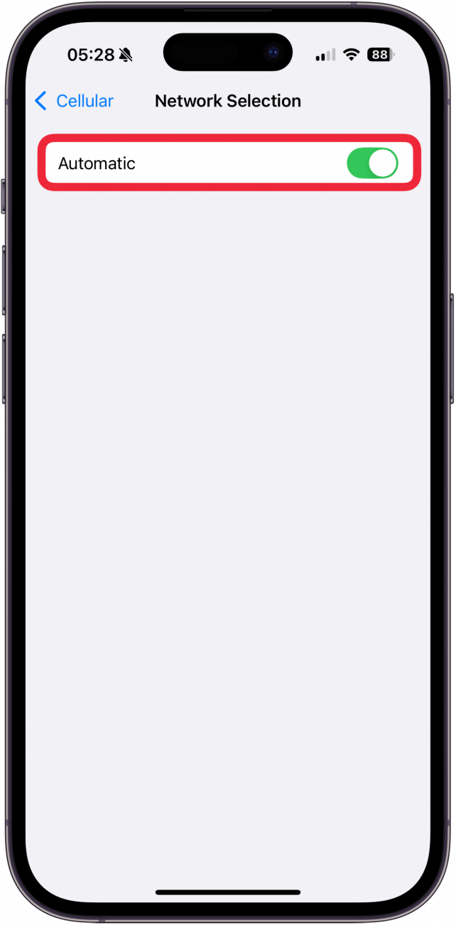 toggle on automatic in network selection toggle on automatic in network selection