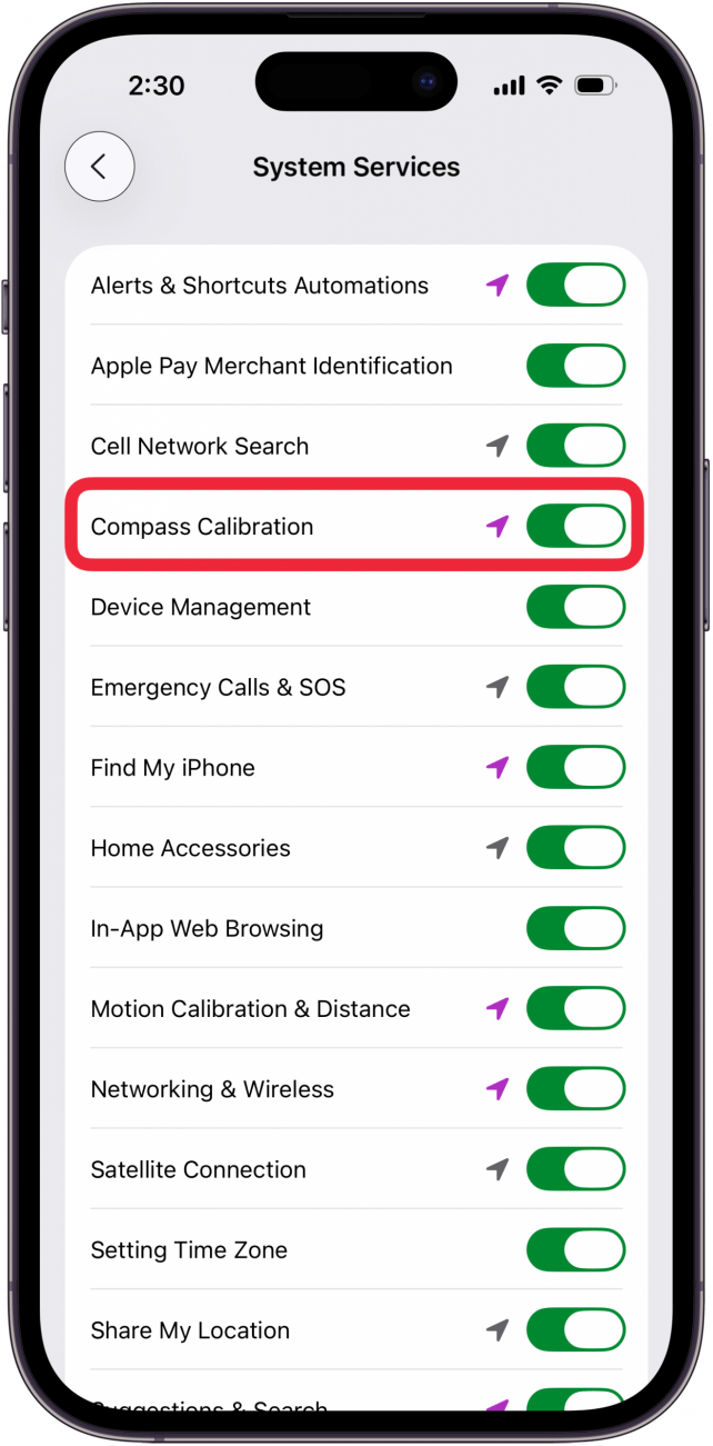 toggle on compass calibration