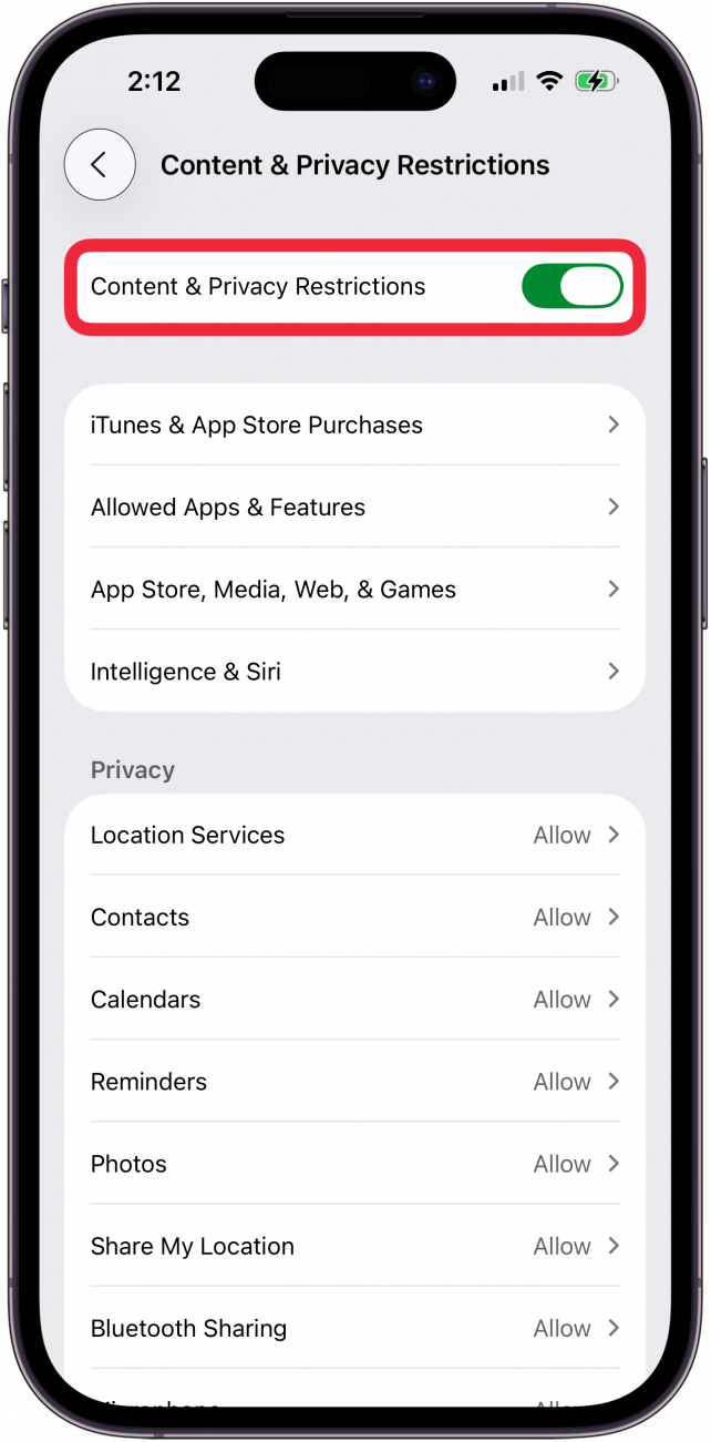 toggle on content and privacy restrictions toggle on content and privacy restrictions