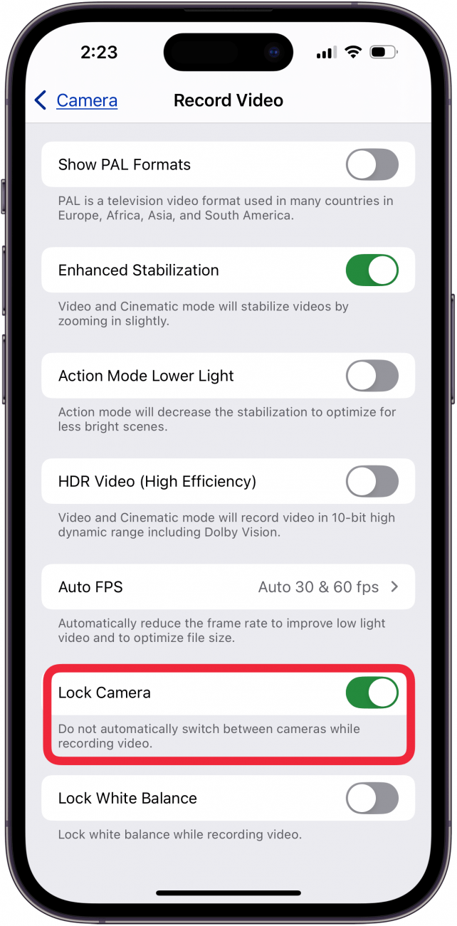 toggle on lock camera in iphone camera settings