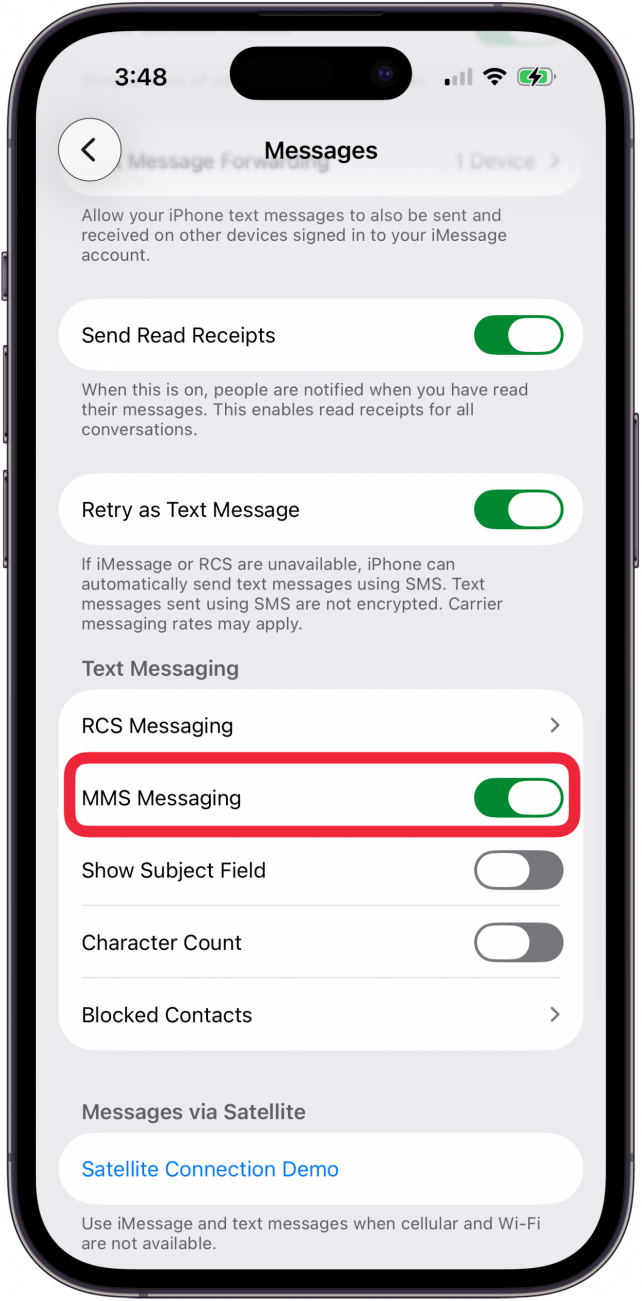 toggle on mms messaging