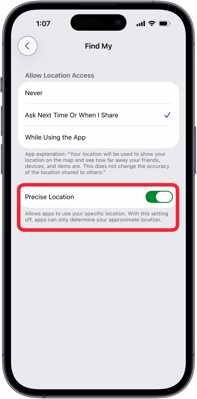 toggle on precise location in find my toggle on precise location in find my