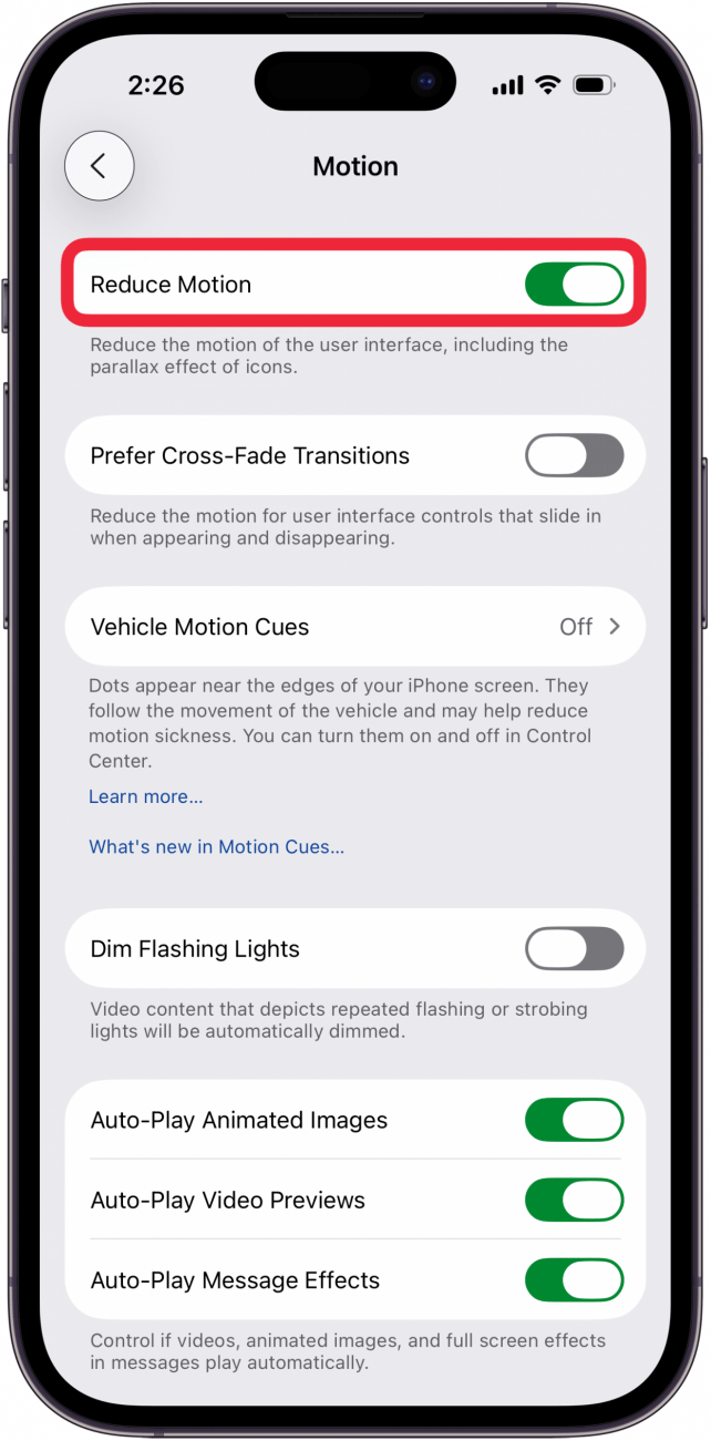 toggle on reduce motion