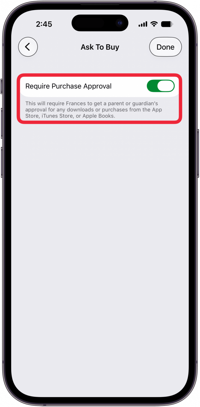 toggle on require purchase approval