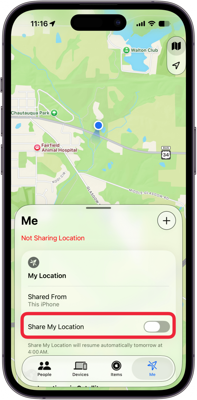 toggle on share my location