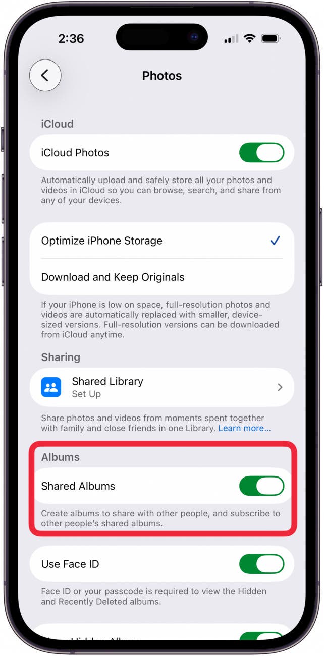 toggle on shared albums in photos settings toggle on shared albums in photos settings