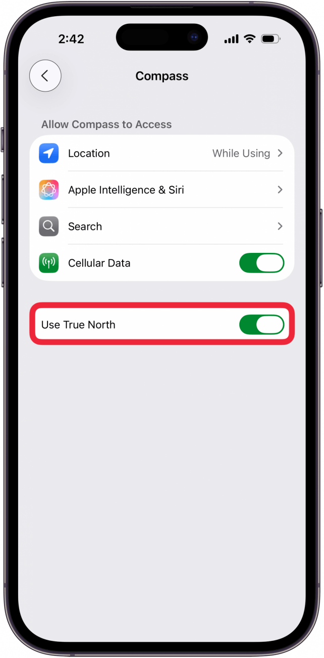toggle on use true north