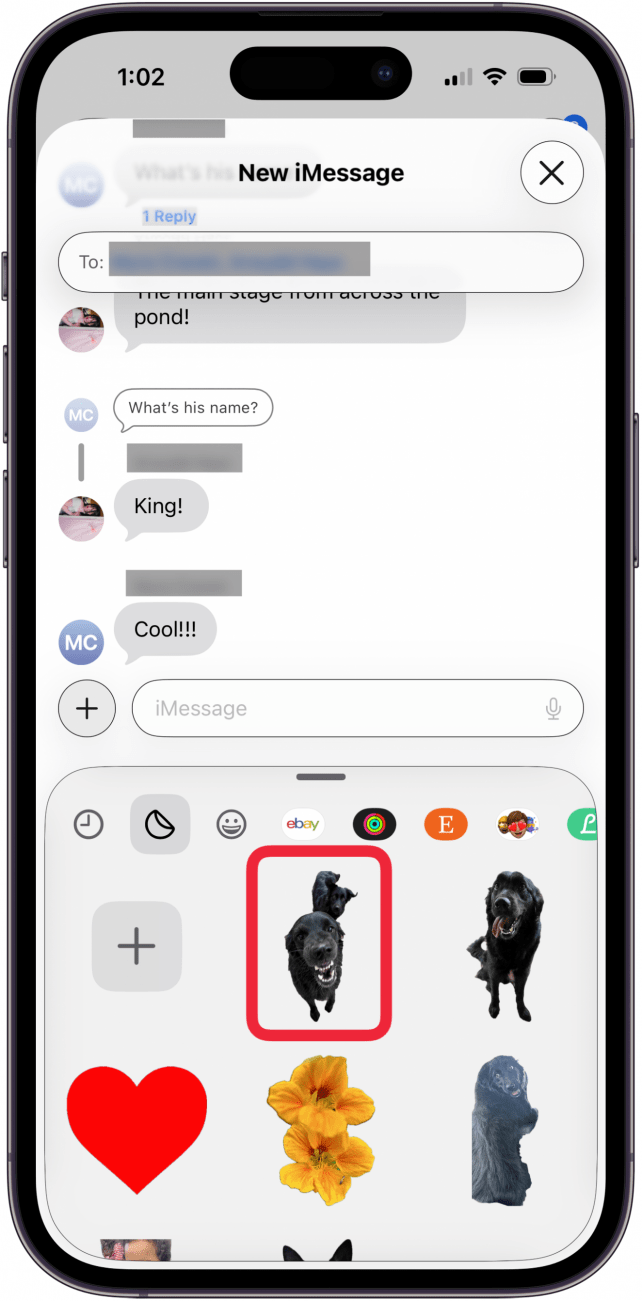 touch and hold sticker in sticker drawer