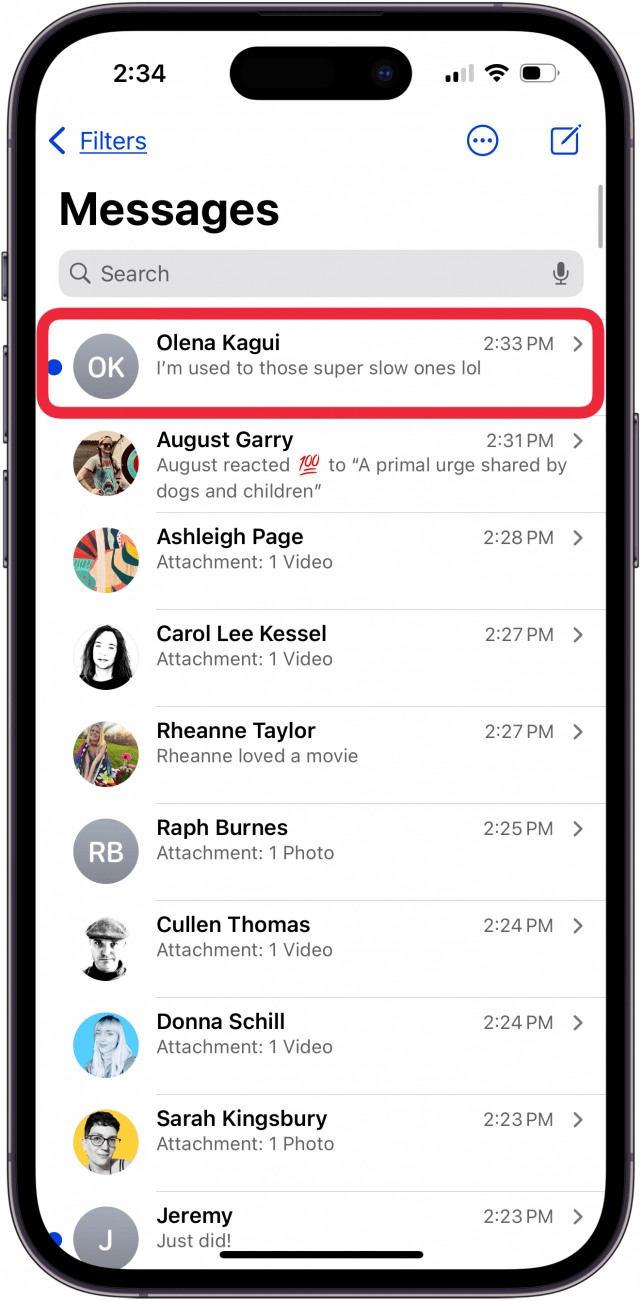 tap text thread to edit imessage
