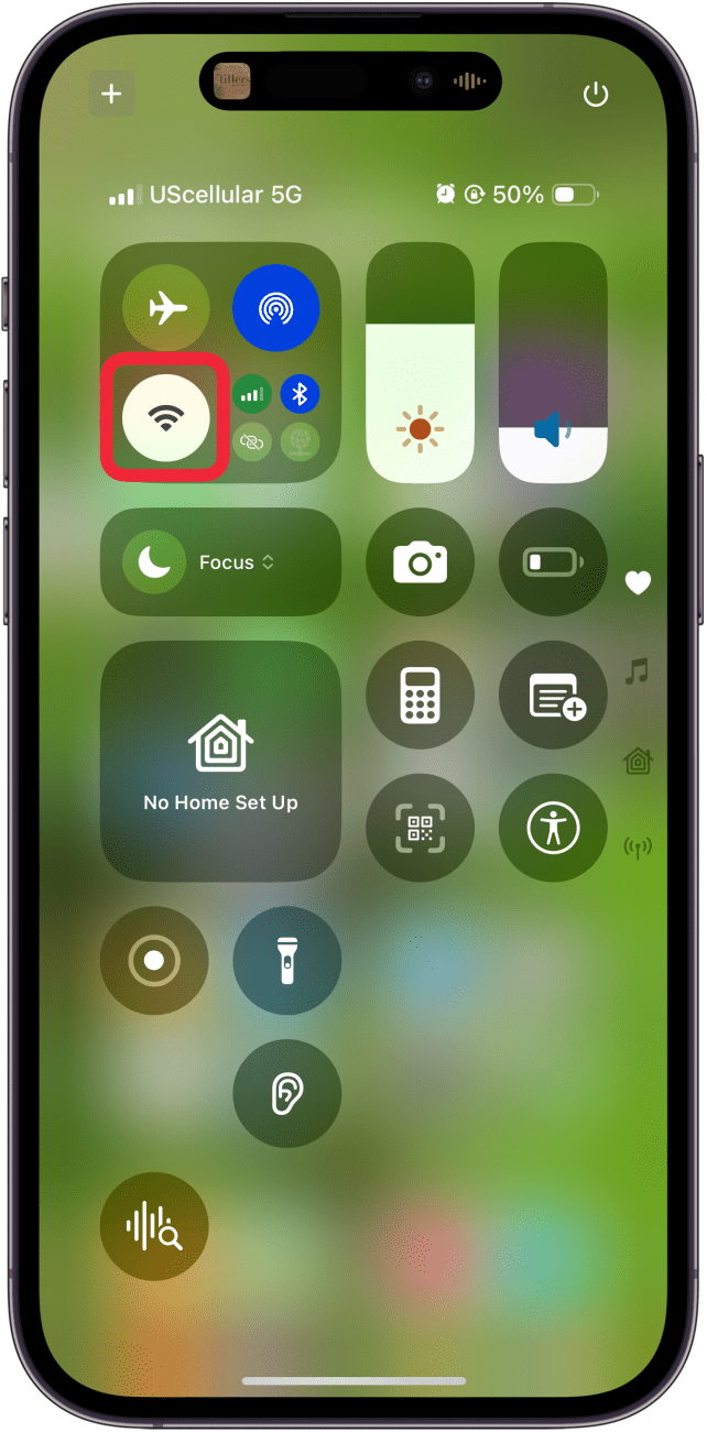 touch and hold wifi icon in control center