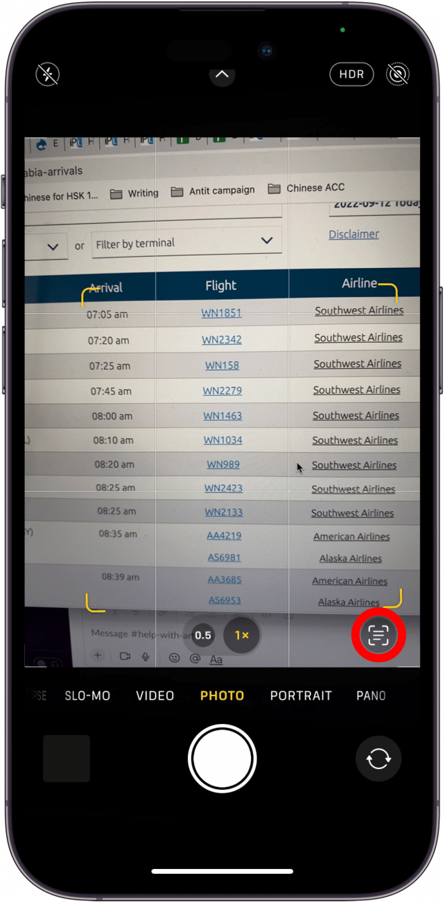 Tap Live Text icon
