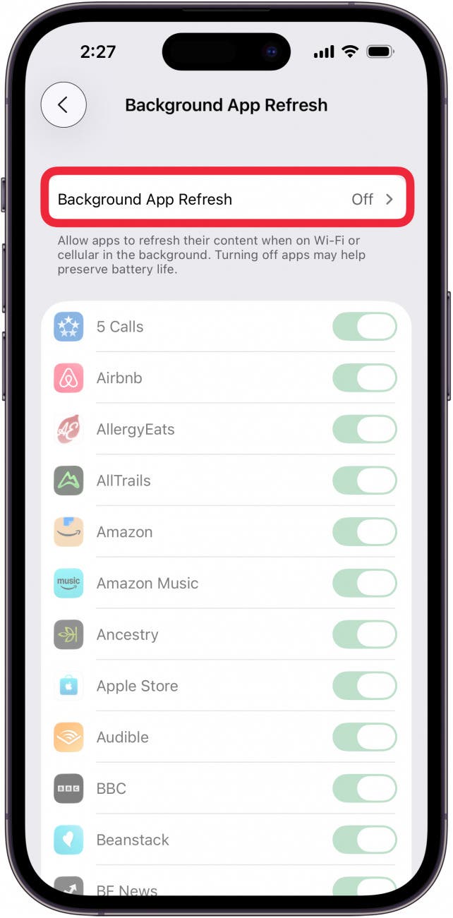 turn background app refresh off