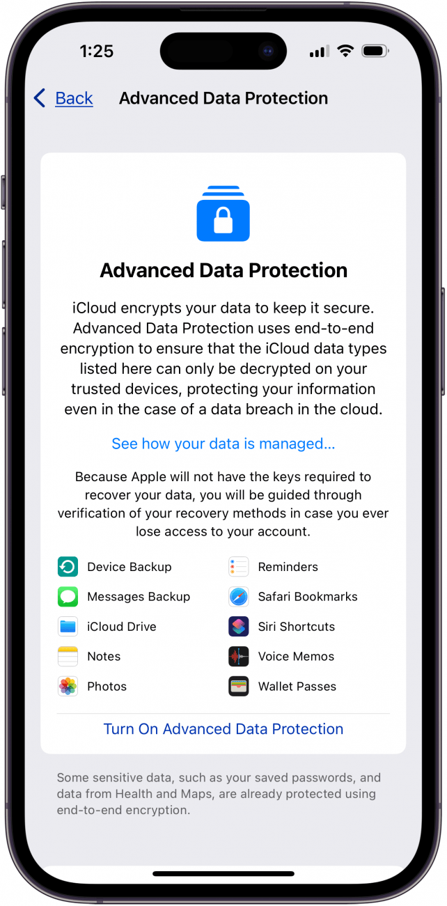 turn on advanced data protection to secure imessage