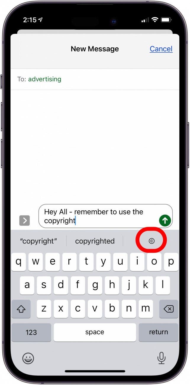 copyright symbol iphone keyboard