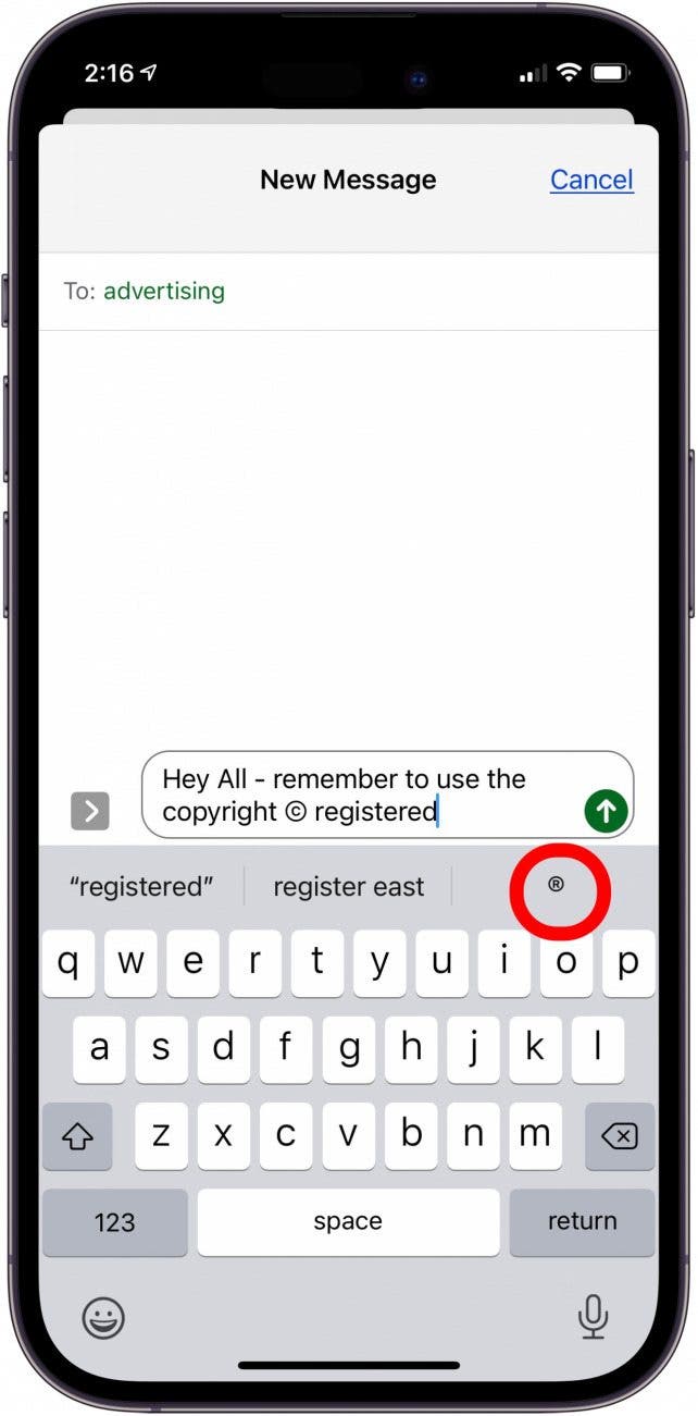 registered symbol iphone keyboard