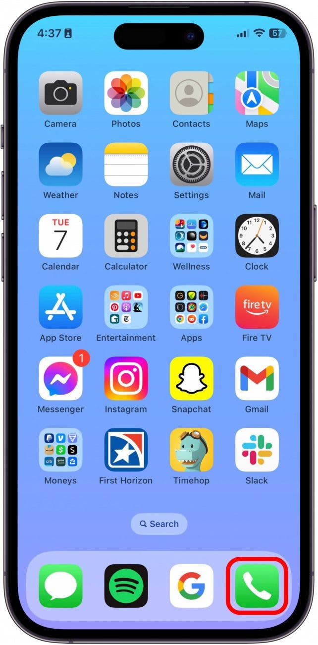 On your iPhone, open the Phone app.