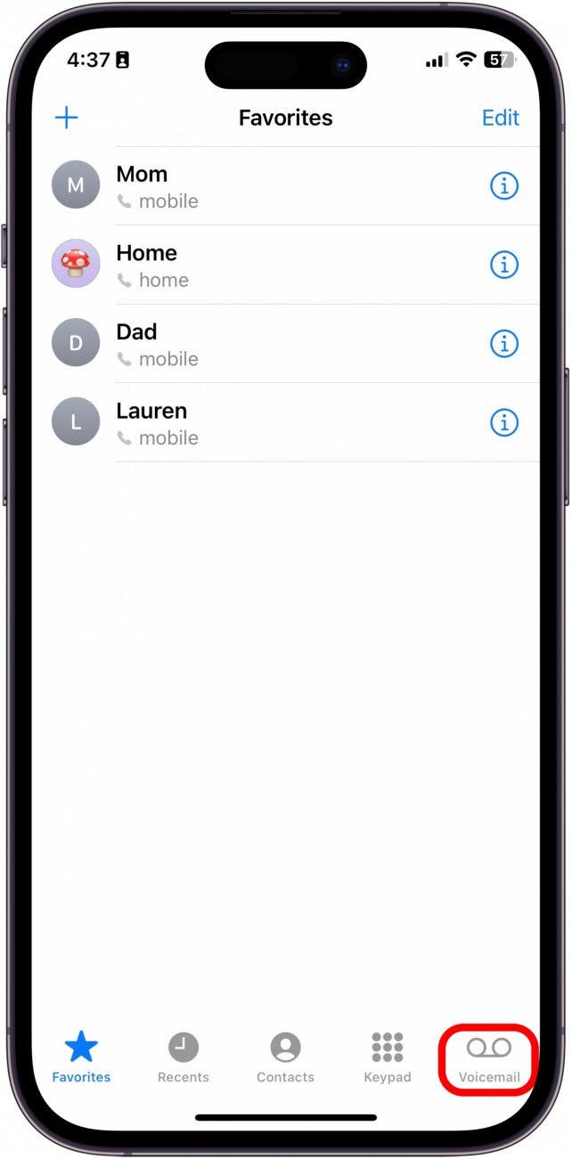 Tap Voicemail.
