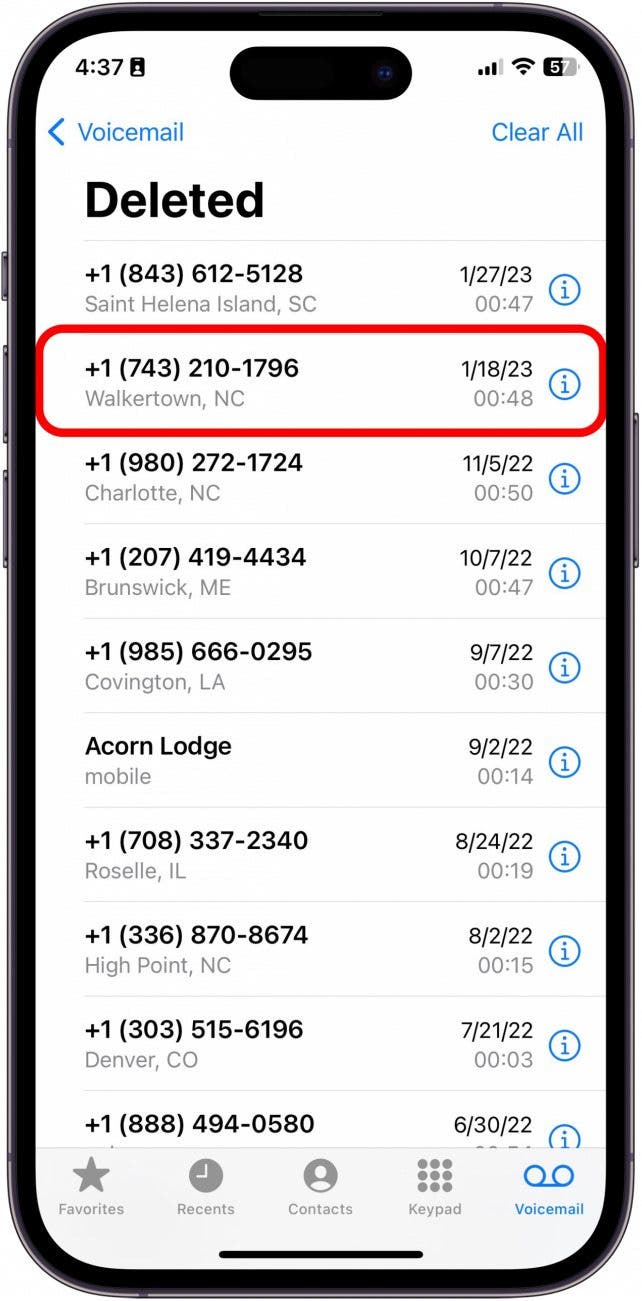 Tap the voicemail you want to undelete.
