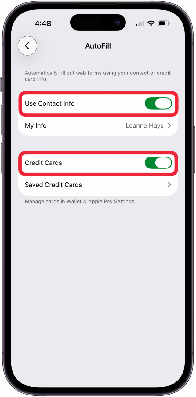 use contact info and credit cards in autofill settings use contact info and credit cards in autofill settings