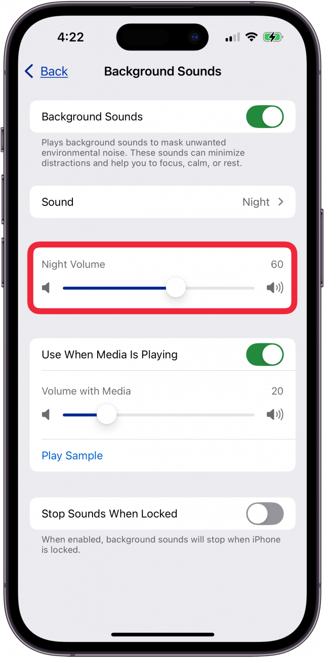 use volume slider to adjust white noise iphone volume