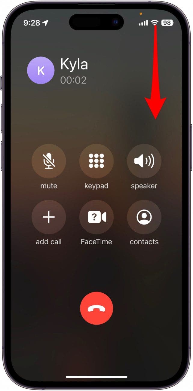 While on a call, swipe down from the upper right edge of your display to open the Control Center