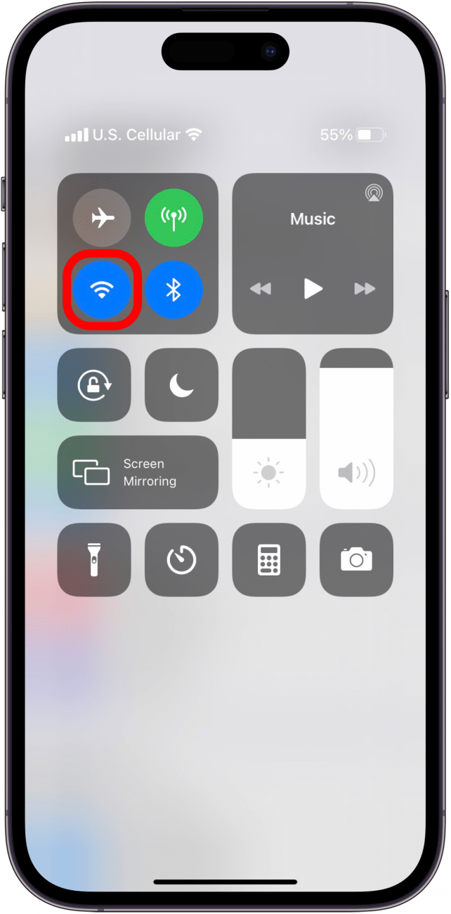 Wi-Fi on Control Center