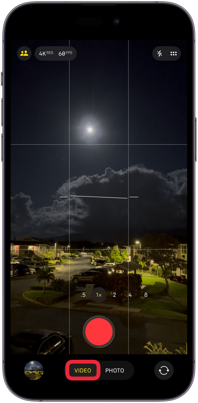 Open the Camera app and navigate to video mode.