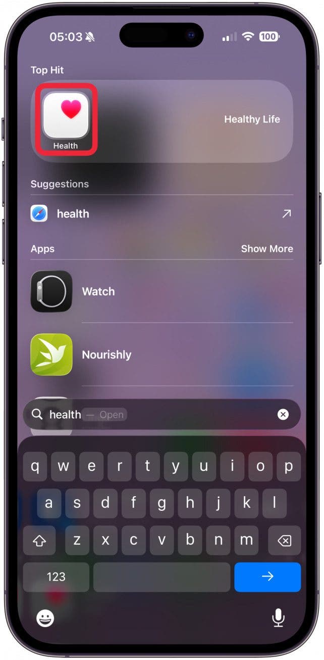 Open the Health app on your iPhone.