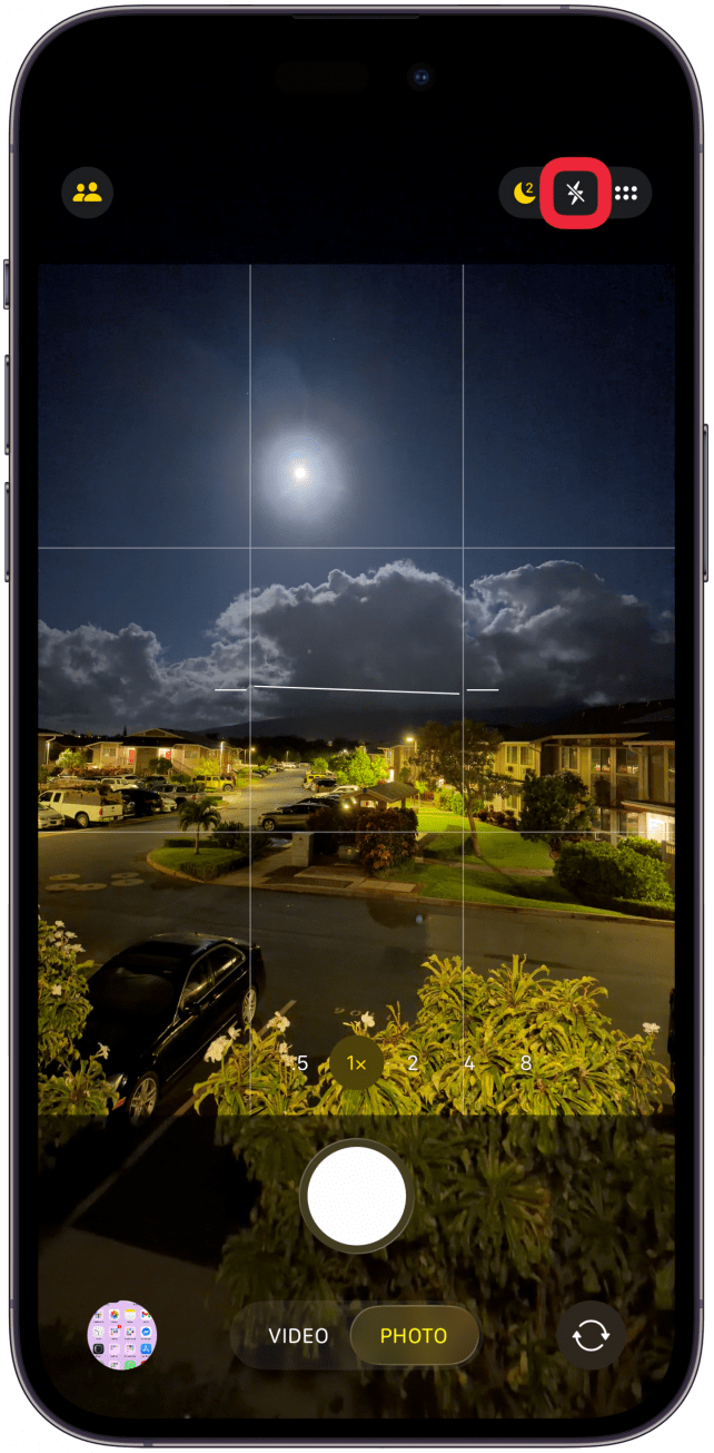 Tap the flash icon in the corner of your screen and make sure you see the lightning icon crossed out with a white line.