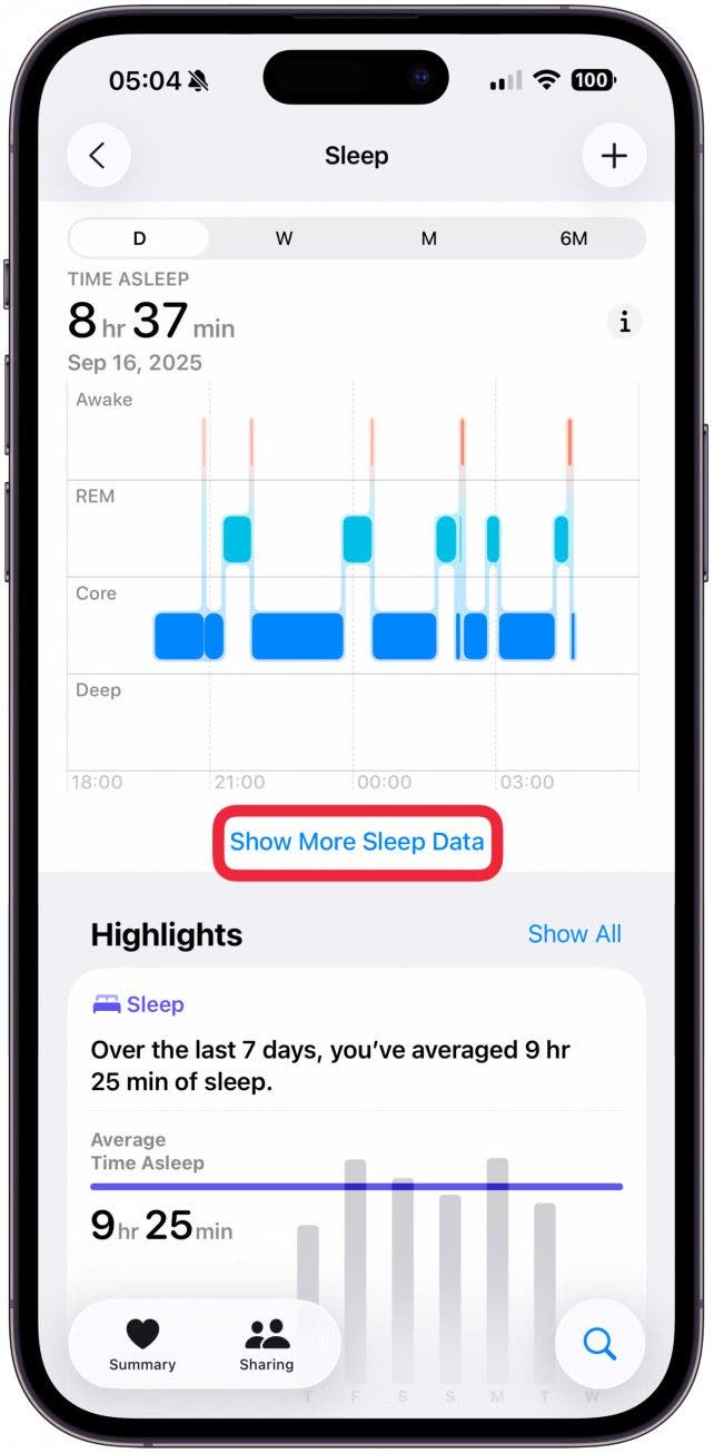 Tap Show More Sleep Data.