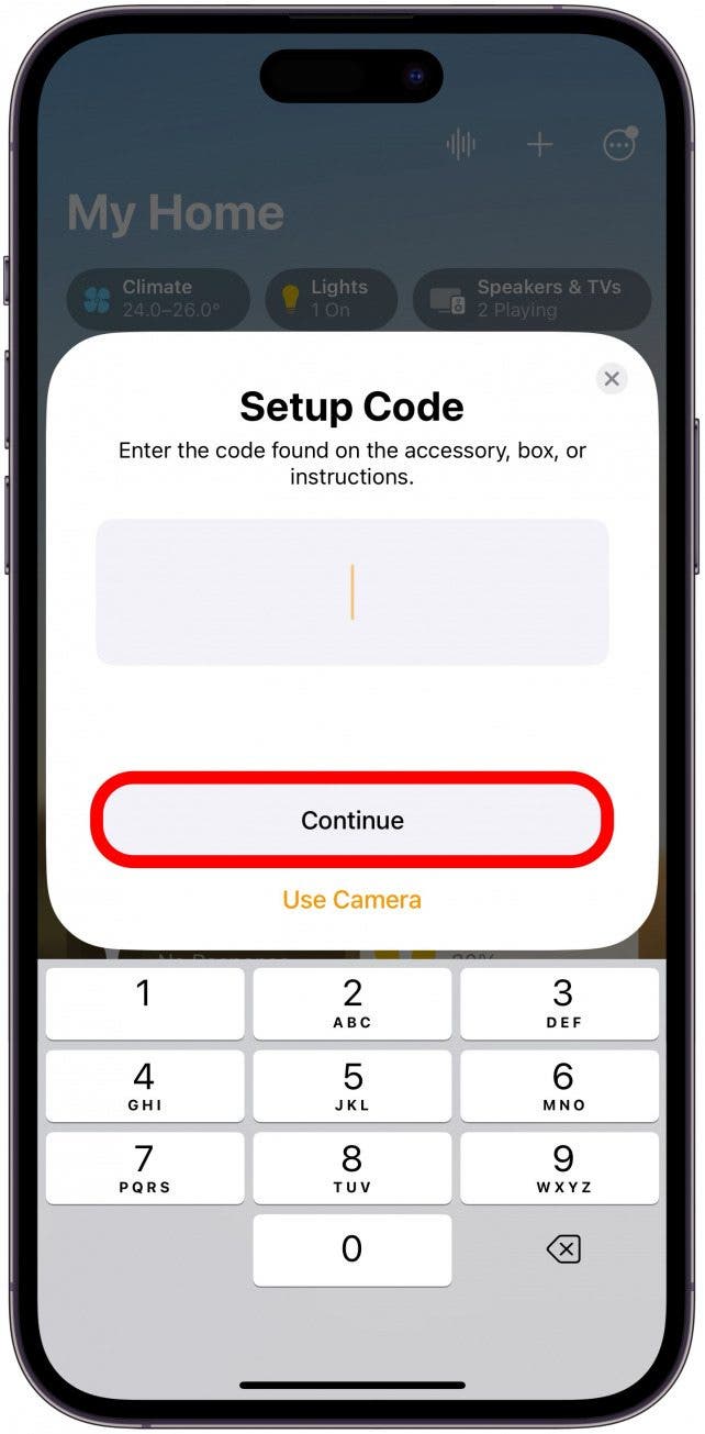 Type the code and tap Continue, then follow any on-screen directions.