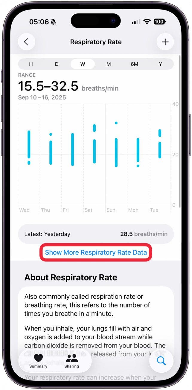 Select Sleep to see your respiratory rate while you sleep.