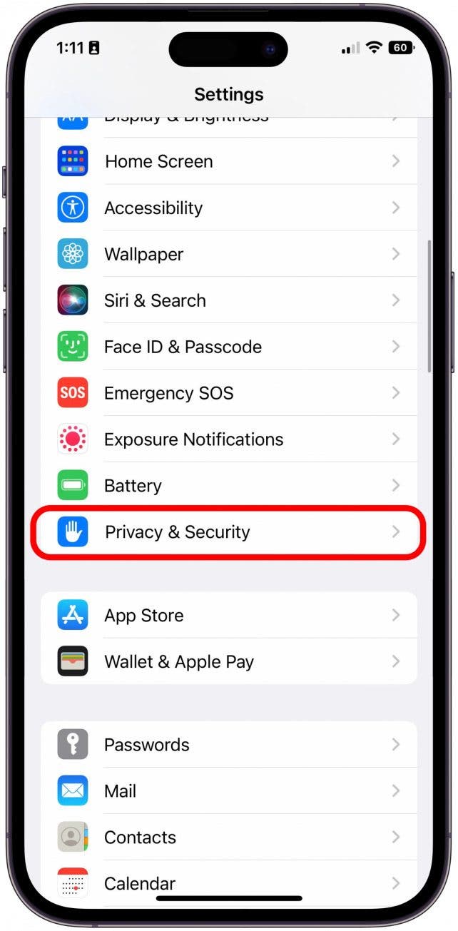 Tap on Privacy and Security.