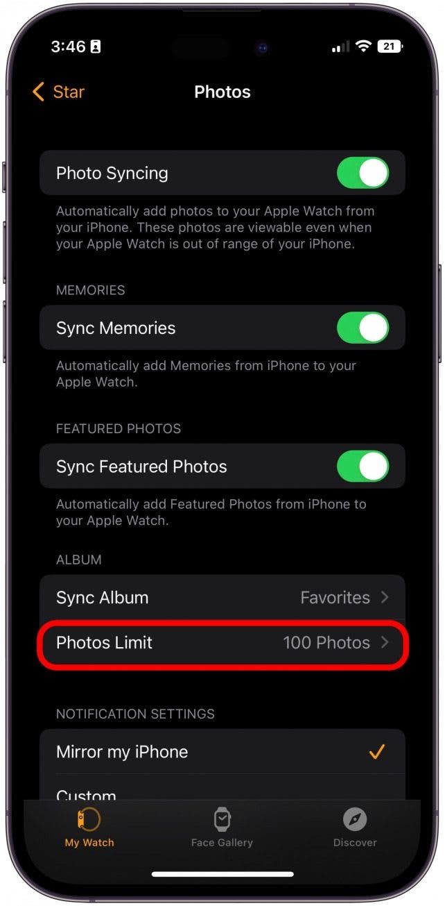 In the Photos menu, select Photos Limit. Here, you can lower the number of pictures stored.