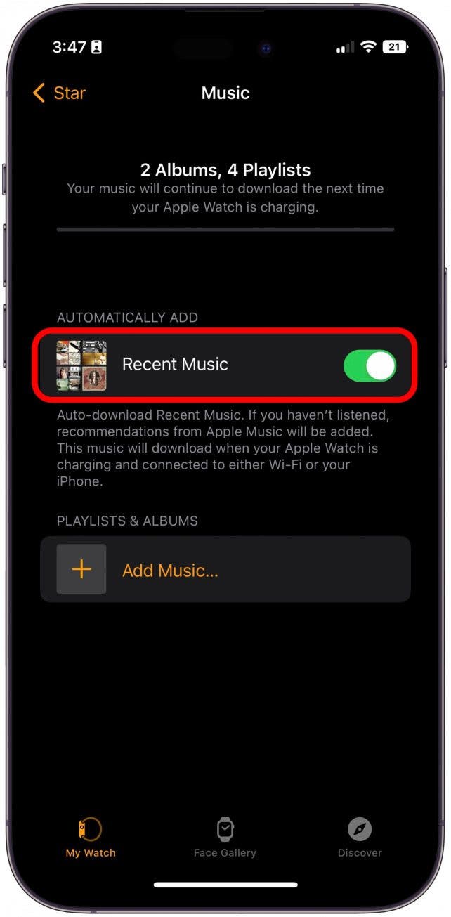 Unselect music to remove it from the Apple Watch.