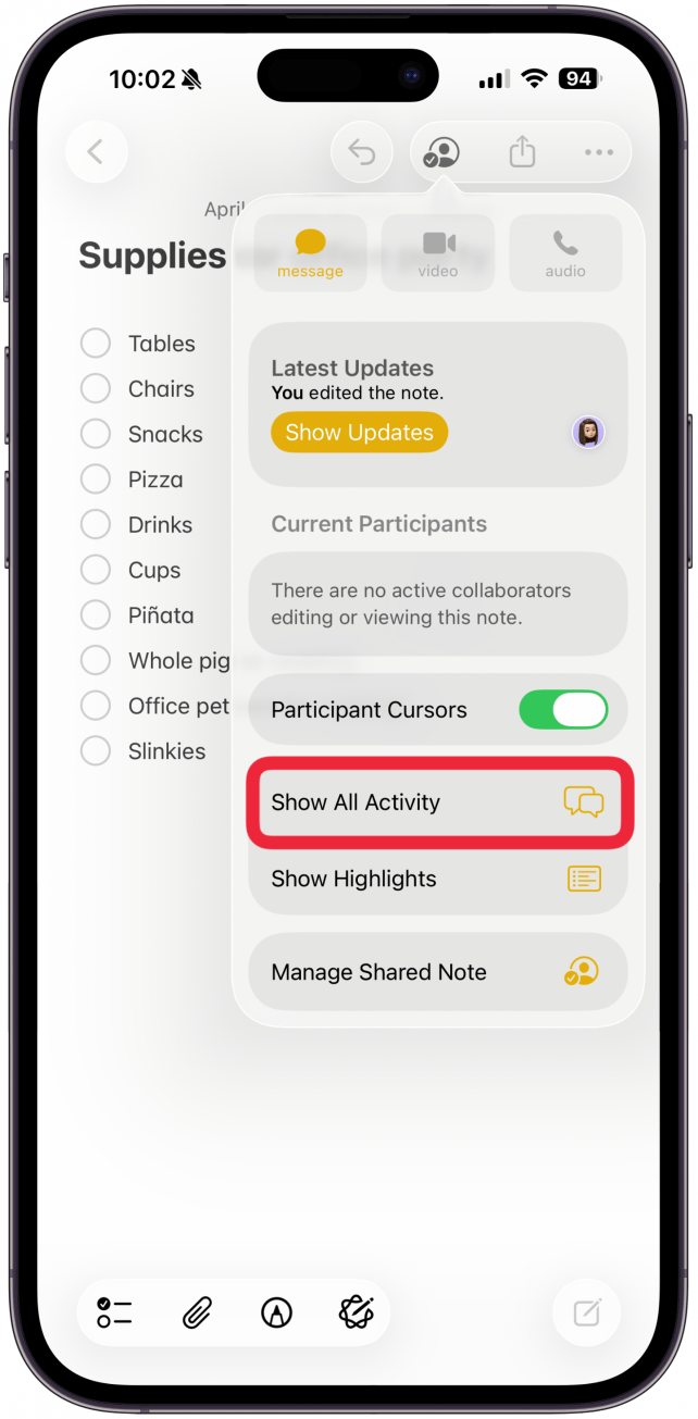 Then, tap Show All Activity.