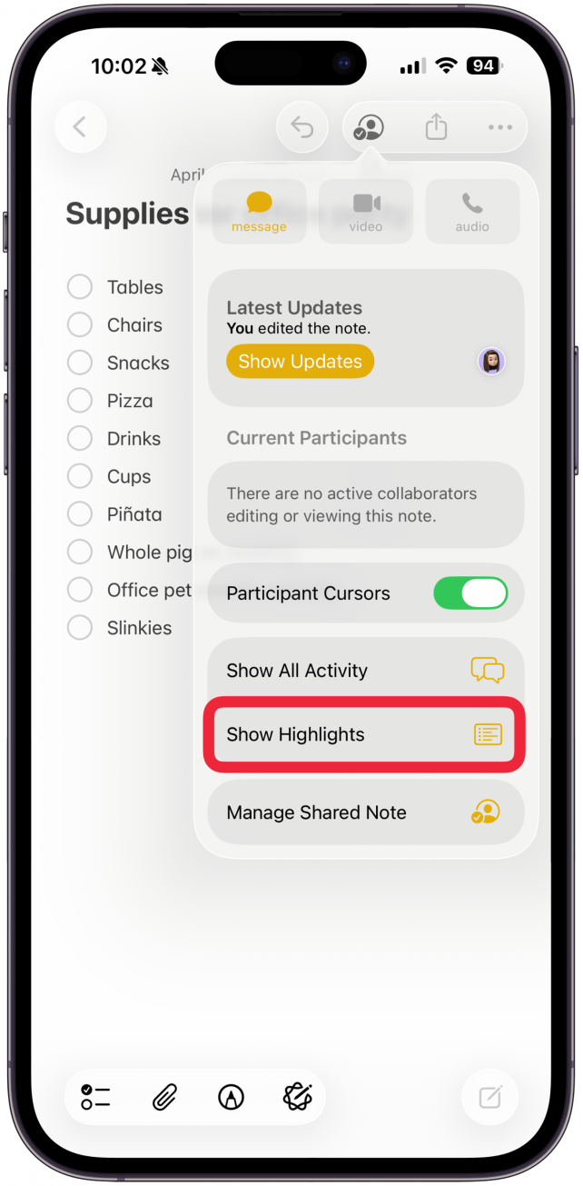 Then tap Show Highlights.