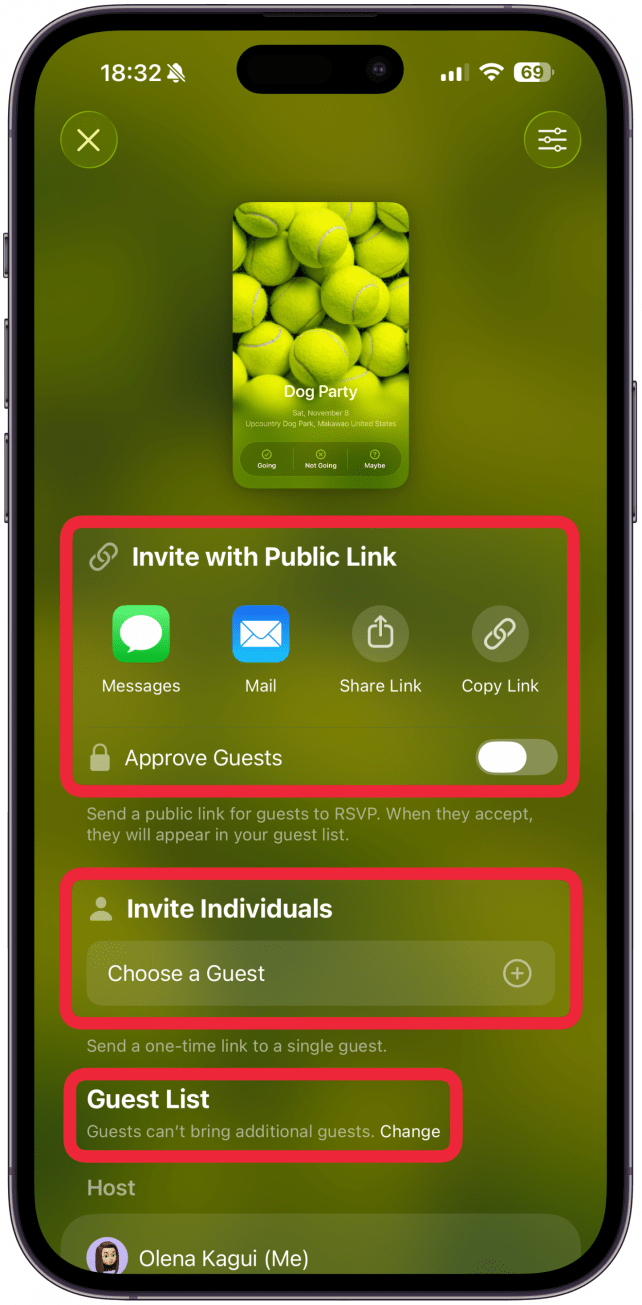 You can invite others using a Public Link or invite people individually. If you opt to use the Public Link, you can choose to approve guests before they’re added to the guest list or allow anyone to join.