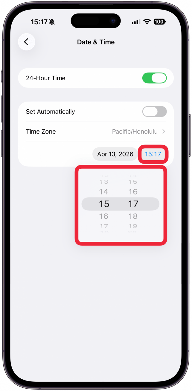 Tap the time and a clock will expand, allowing you to select a different time.