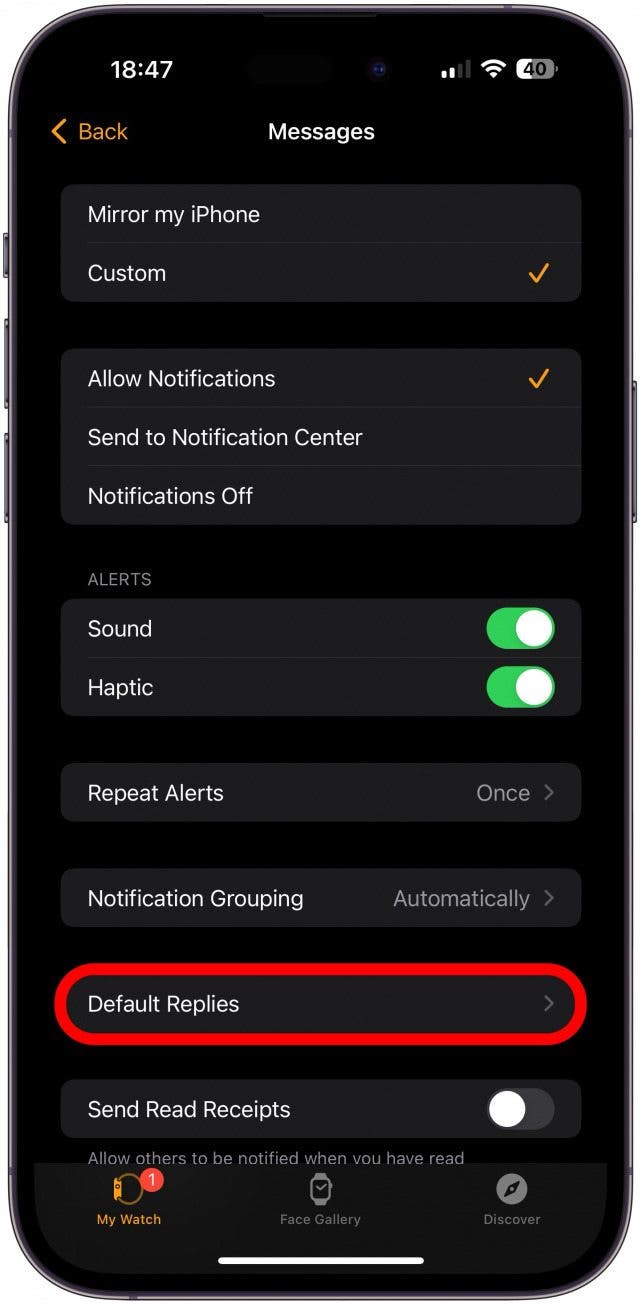 Tap on Default Replies.
