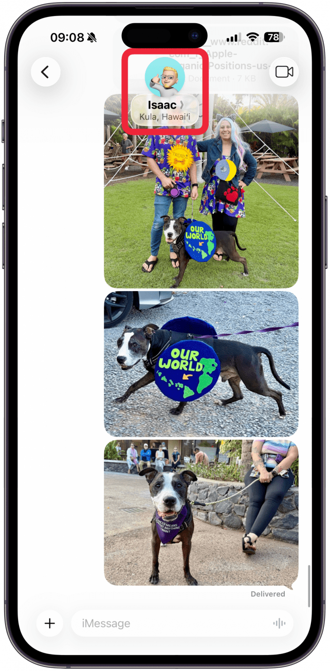 Tap on the name of the contact(s) in the text thread.