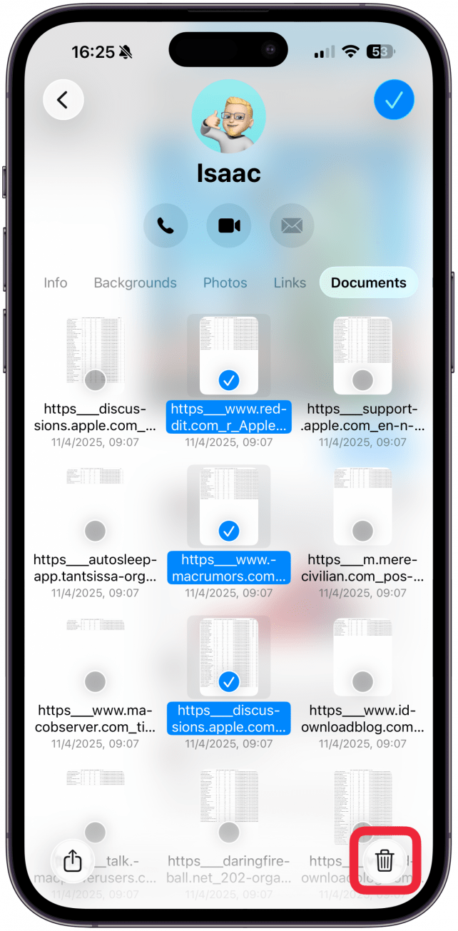 Once they are selected, tap the trash icon in the bottom right corner.