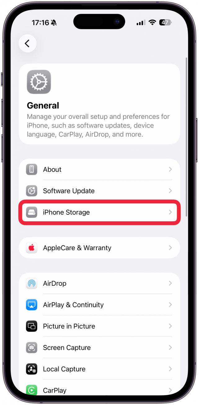 Tap iPhone Storage.