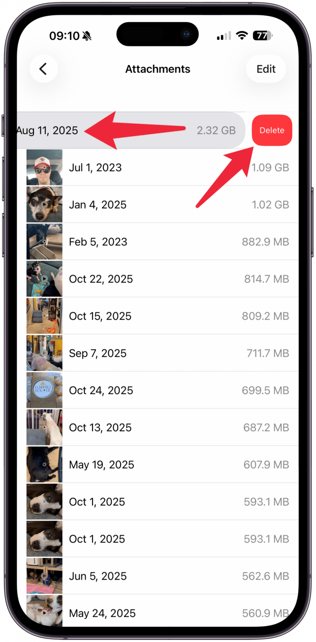 You can delete them individually by swiping from right to left over them and taping Delete. Be careful because you won't have to confirm deletion and won't be able to undo.