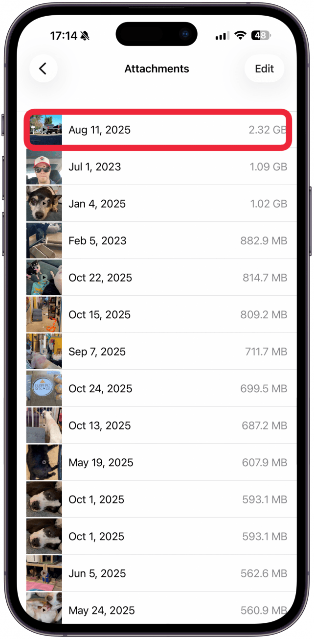 To save any attachments to the Photos app before deleting them, tap any attachment you want to save from the list.