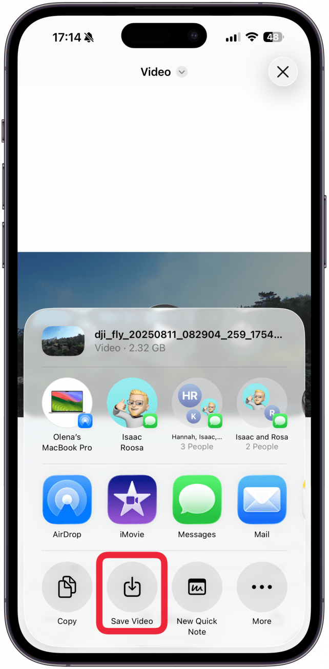 From the Share sheet, tap Save.