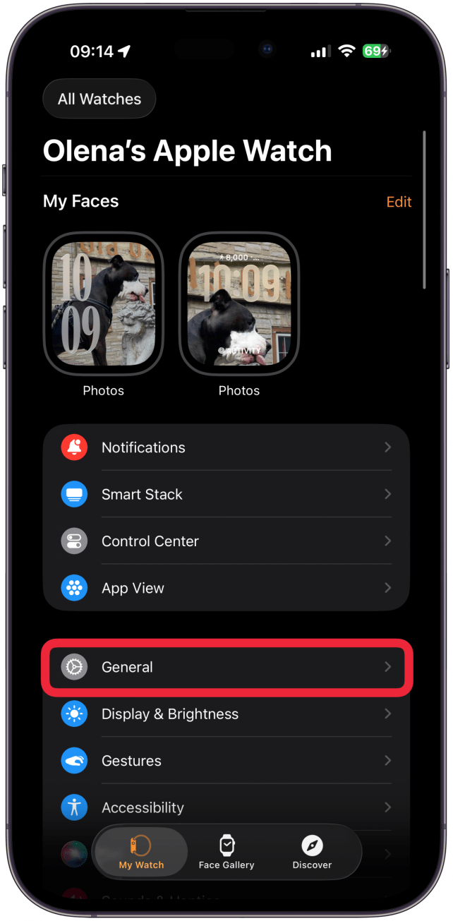Open the Watch app on your iPhone and make sure you're in the My Watch tab. Then, select General.