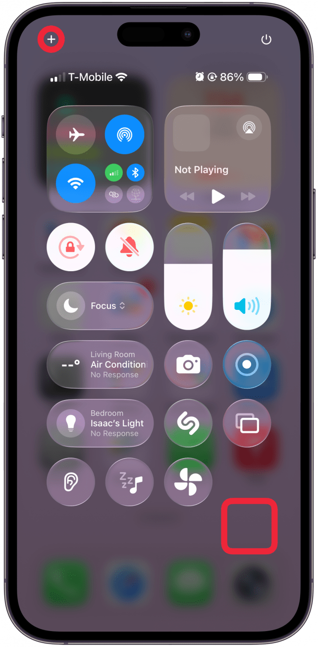 Touch and hold the Control Center in a blank place or tap the plus icon in the top right corner to enter edit mode.