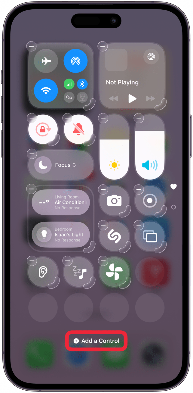 Tap Add a Control.