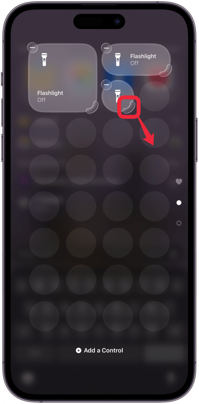 You can drag the rounded corner on the bottom right to change the shape and size of the Control Center icon.